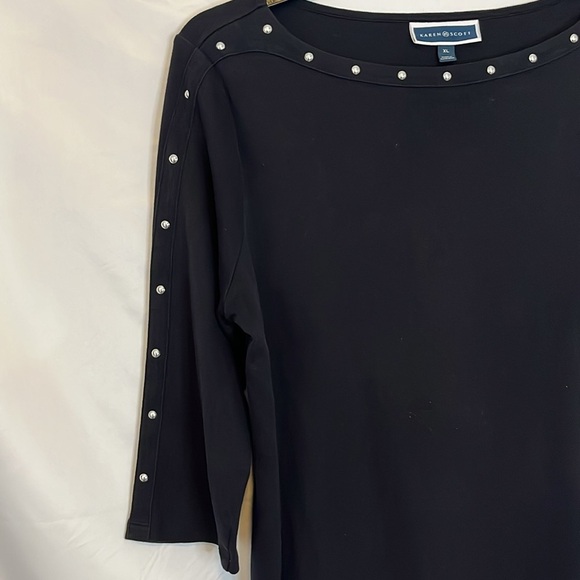 Karen Scott, Modest, Black Long Sleeve, beaded, 100% Cotton Blouse, Size X-Large - Picture 3 of 9